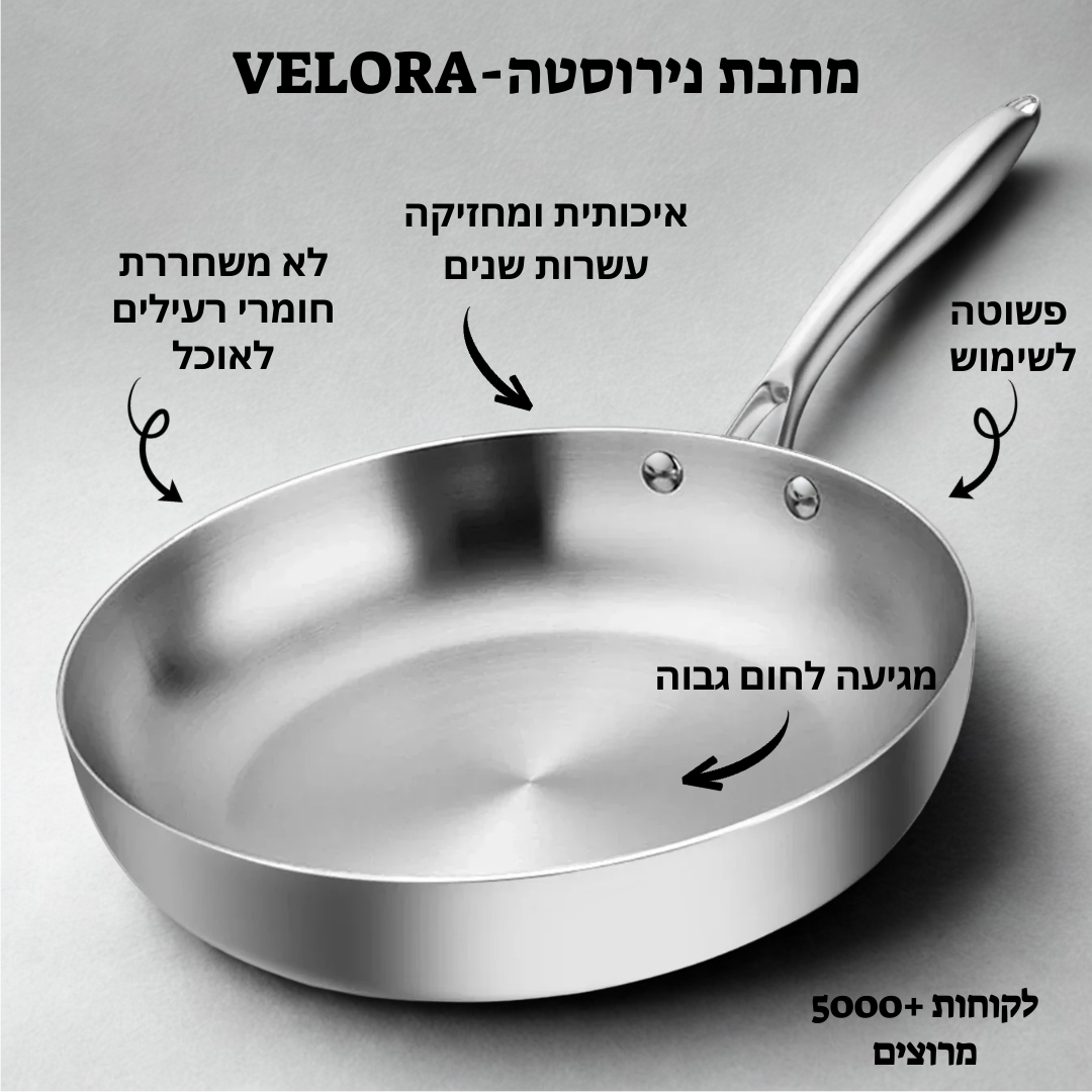 Velora-מחבת נירוסטה למניעת חלקיקי פלסטיק וכימיקלים