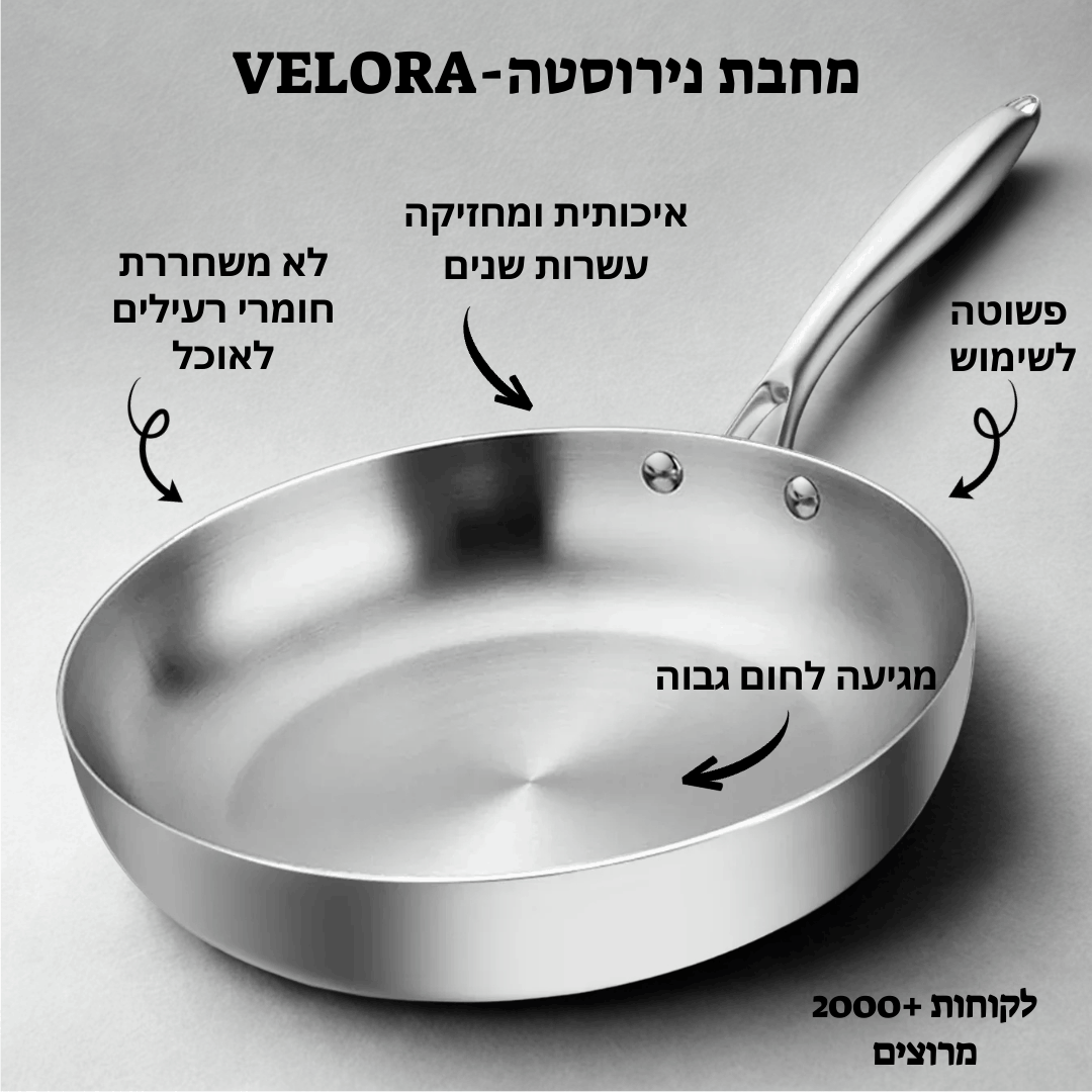 Velora-מחבת נירוסטה למניעת חלקיקי פלסטיק וכימיקלים